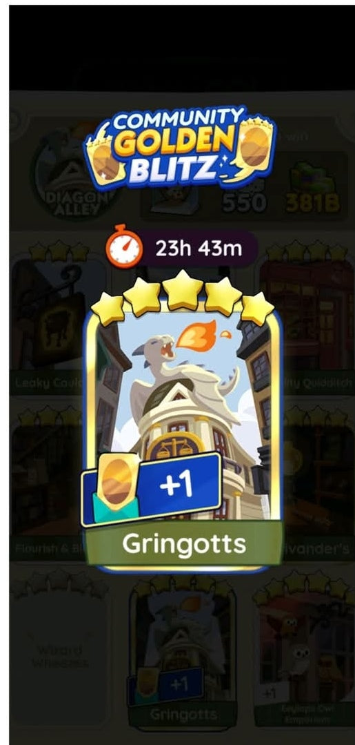 Set 17 5 Stars⭐ Golden Stickers Cards - Gringotts